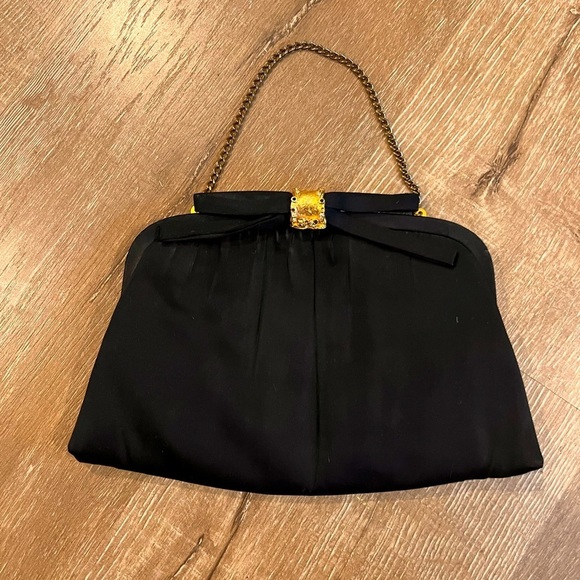 Vintage After Five Black Evening Bag Clutch Purse w/ Satin Lining + Blac… - Picture 1 of 8